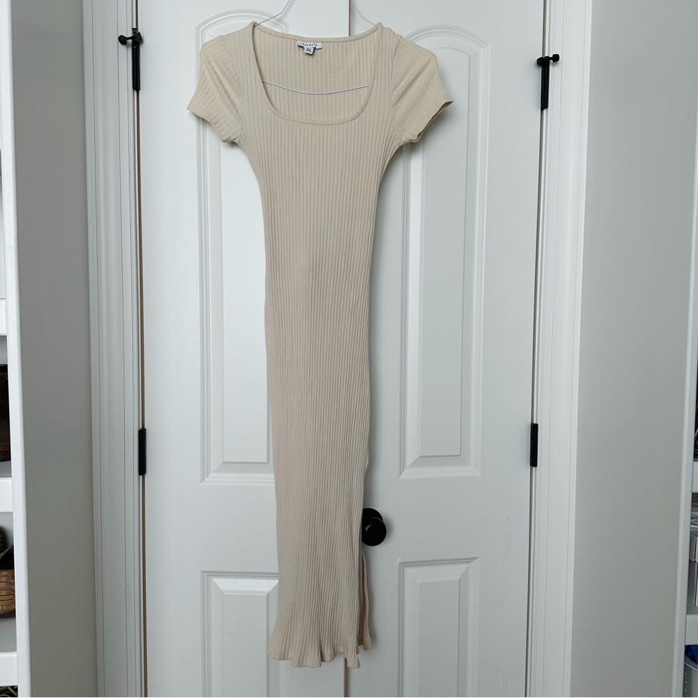 Topshop Cream Ribbed Midi Dress Square Neck